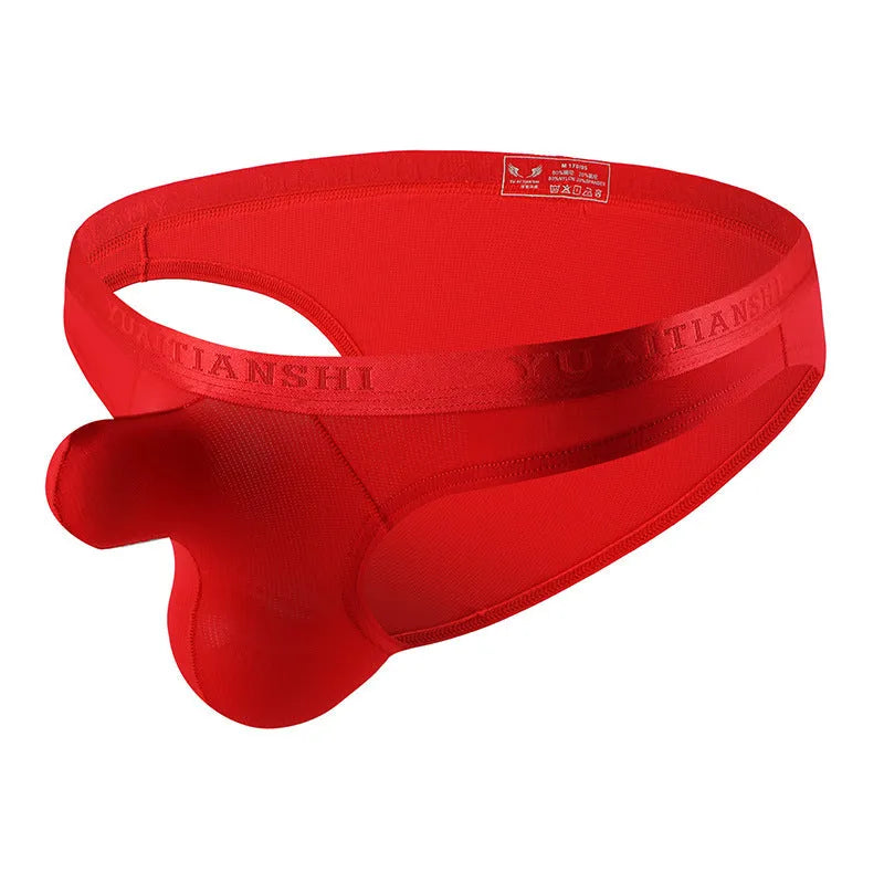 Men's thin solid colour nylon underwear in low waist fit on a plain background
