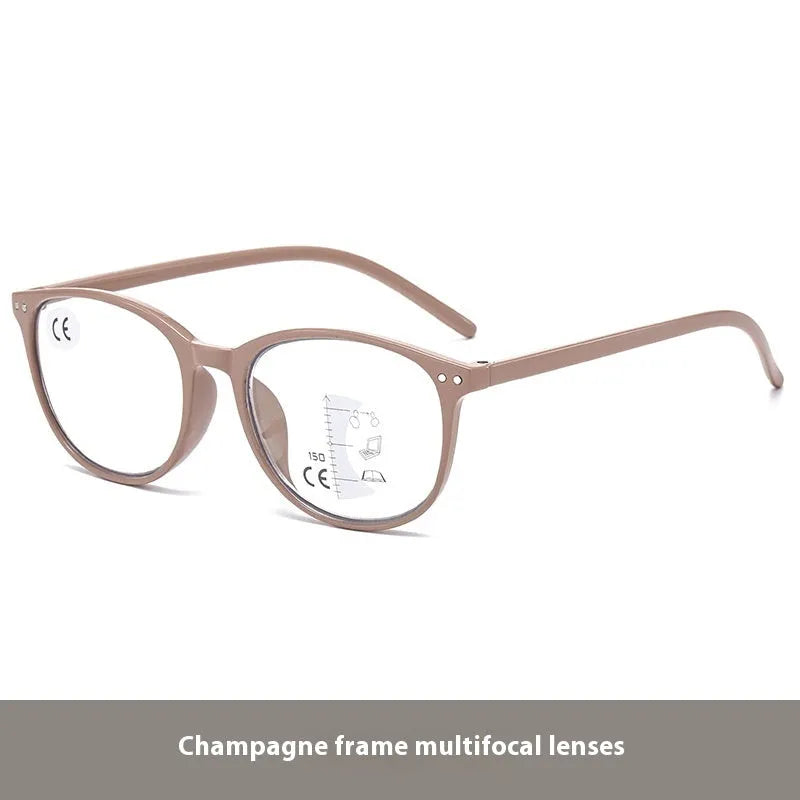 Ultra-light multi-focus presbyopic glasses for women in black frame with progressive lenses