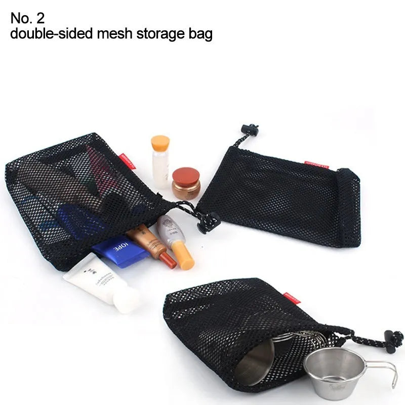 Five red Oxford cloth storage bags with mesh panels and zipper closures for travel organisation