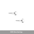 Sterling Silver S999 flat round ear bone studs in silver and black colours, showing size range from 3mm to 8mm.