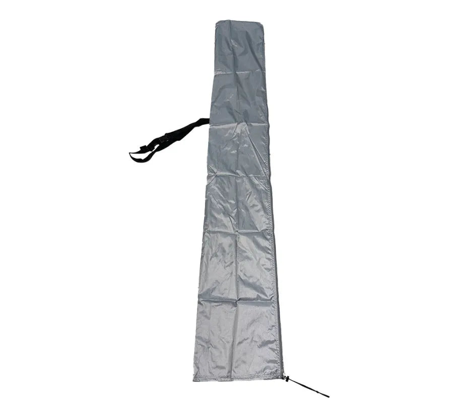 A grey waterproof oxford cloth cover for a large offset garden umbrella.