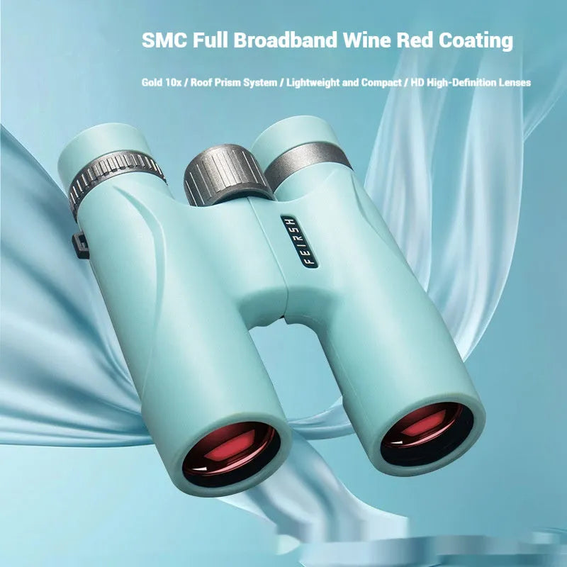 Compact 10x32 plastic binoculars in grey or blue with 32mm objective lens and 112x140x45mm dimensions for outdoor use