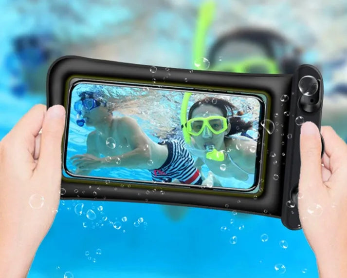 Double airbag waterproof phone pouch with neck rope in multiple colour options.