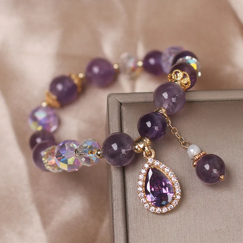 Natural purple amethyst crystal bracelet for women with micro inlay stone setting