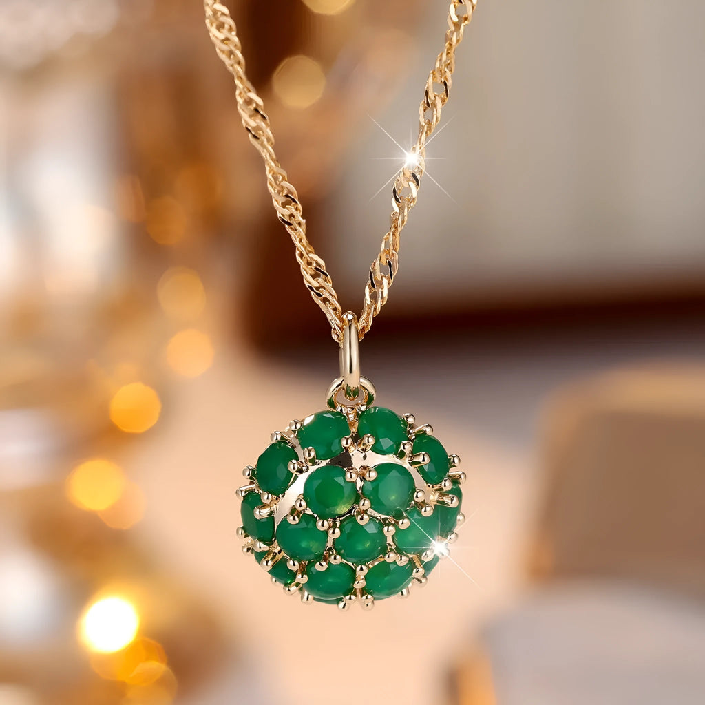 Round emerald and diamond pendant necklace with geometric shape on adjustable 51-60cm chain