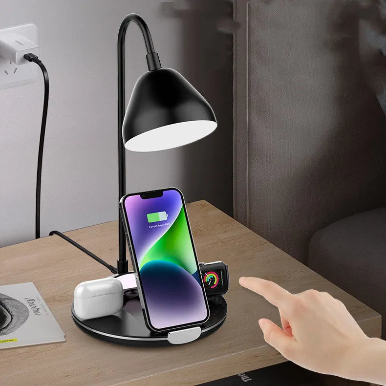 Black and white magnetic folding wireless charger with aluminium frame in tri-fold adjustable positions