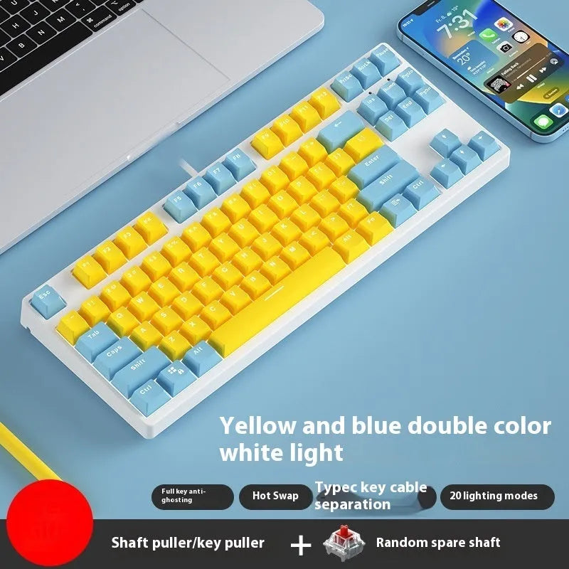 87-key wired mechanical keyboard with two-tone keycaps in orange and yellow colour combination