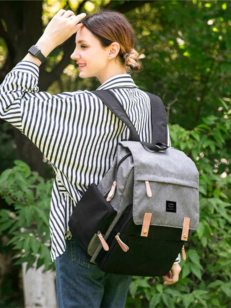 Land Mommy MPB86 large capacity oxford cloth diaper backpack with changing mat in grey colour