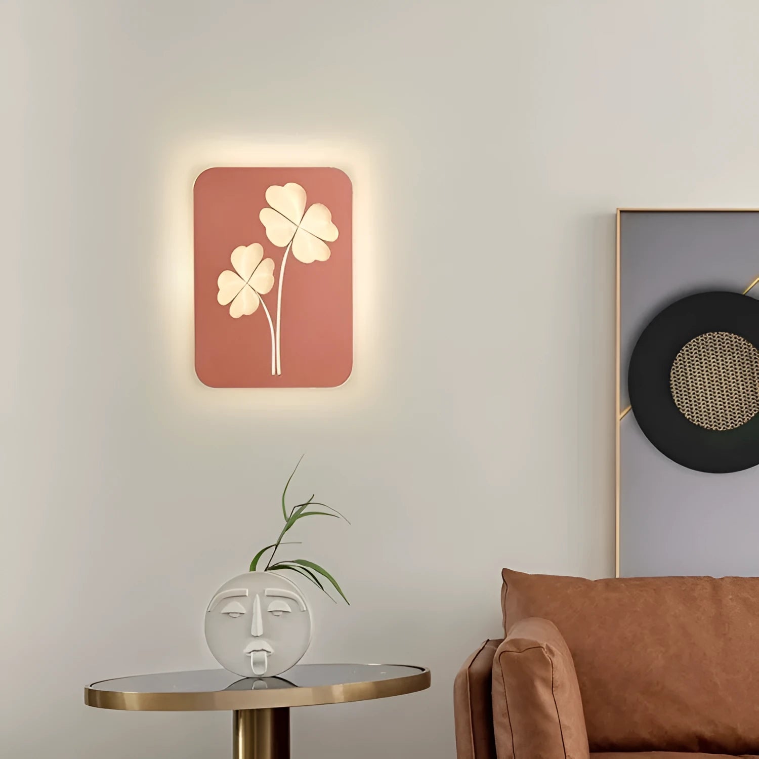 Modern wall lamp with acrylic shade and iron construction in white or pink colour options
