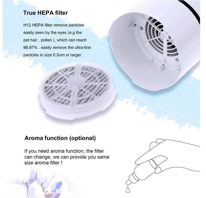 White USB desktop air freshener, Φ125 x H194mm, with 1.5m USB cable and 5 million anion concentration