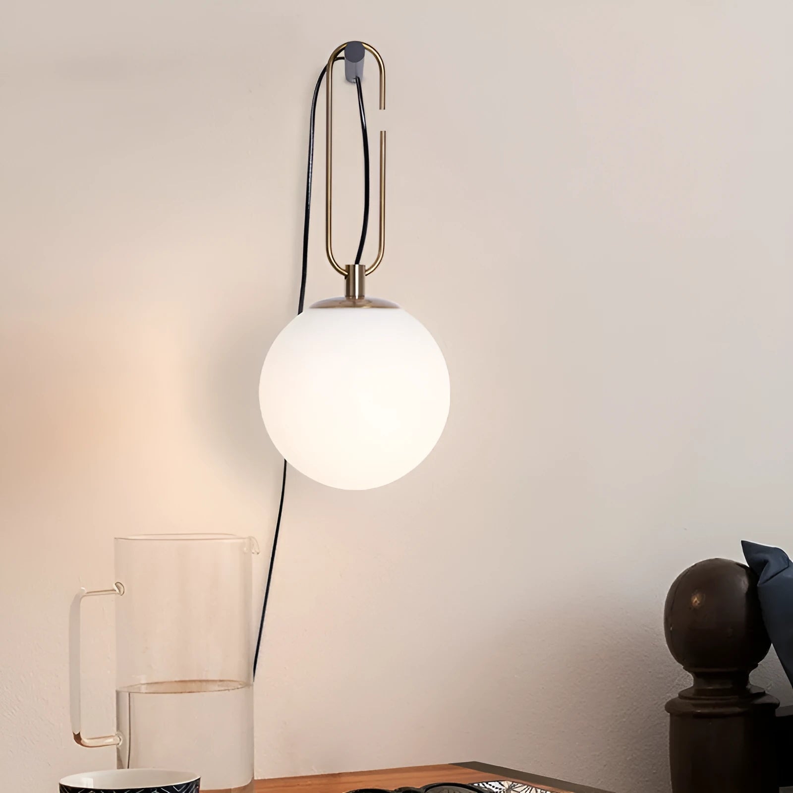 Nordic modern glass wall lamp with three light colour options on white wall