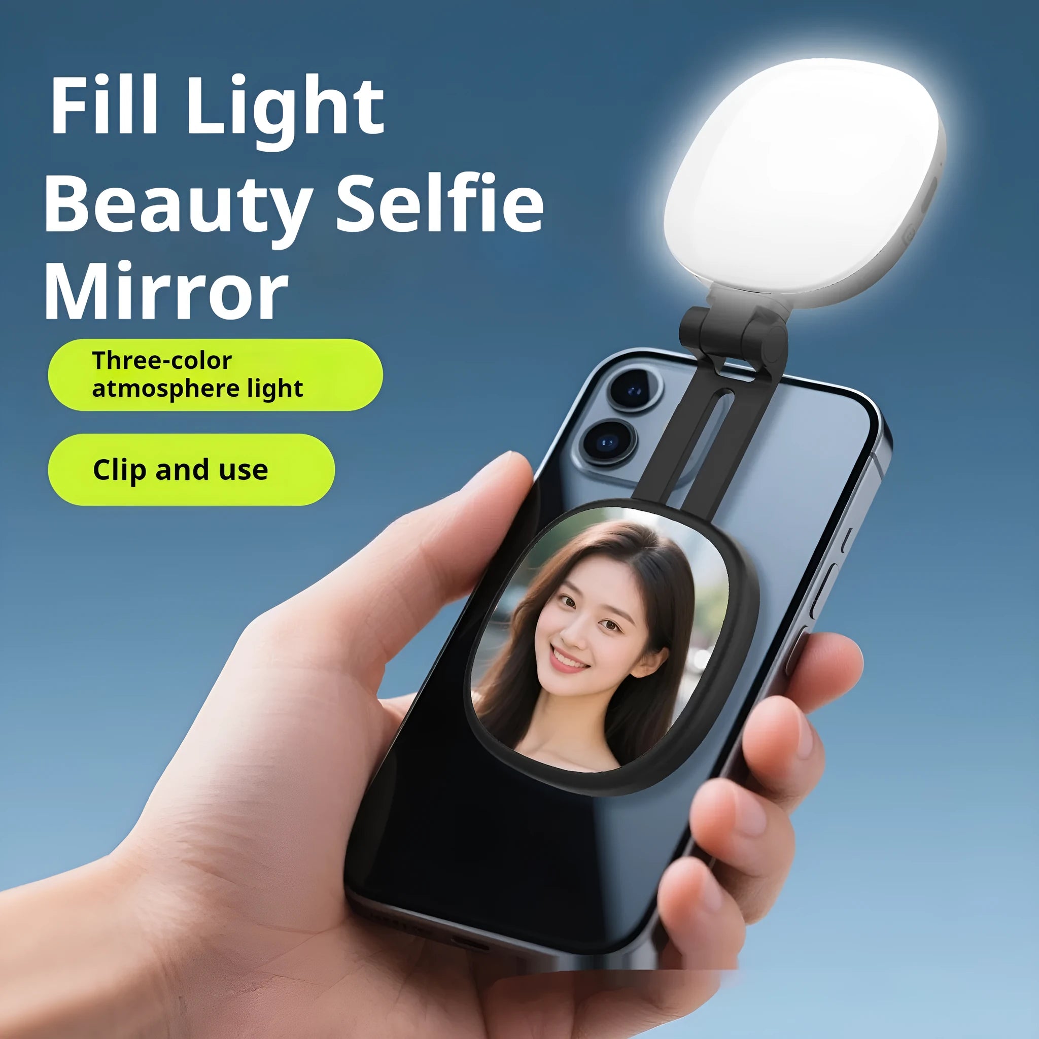 61.2mm wide mobile phone magnetic fill light with three-colour temperature settings and universal phone holder