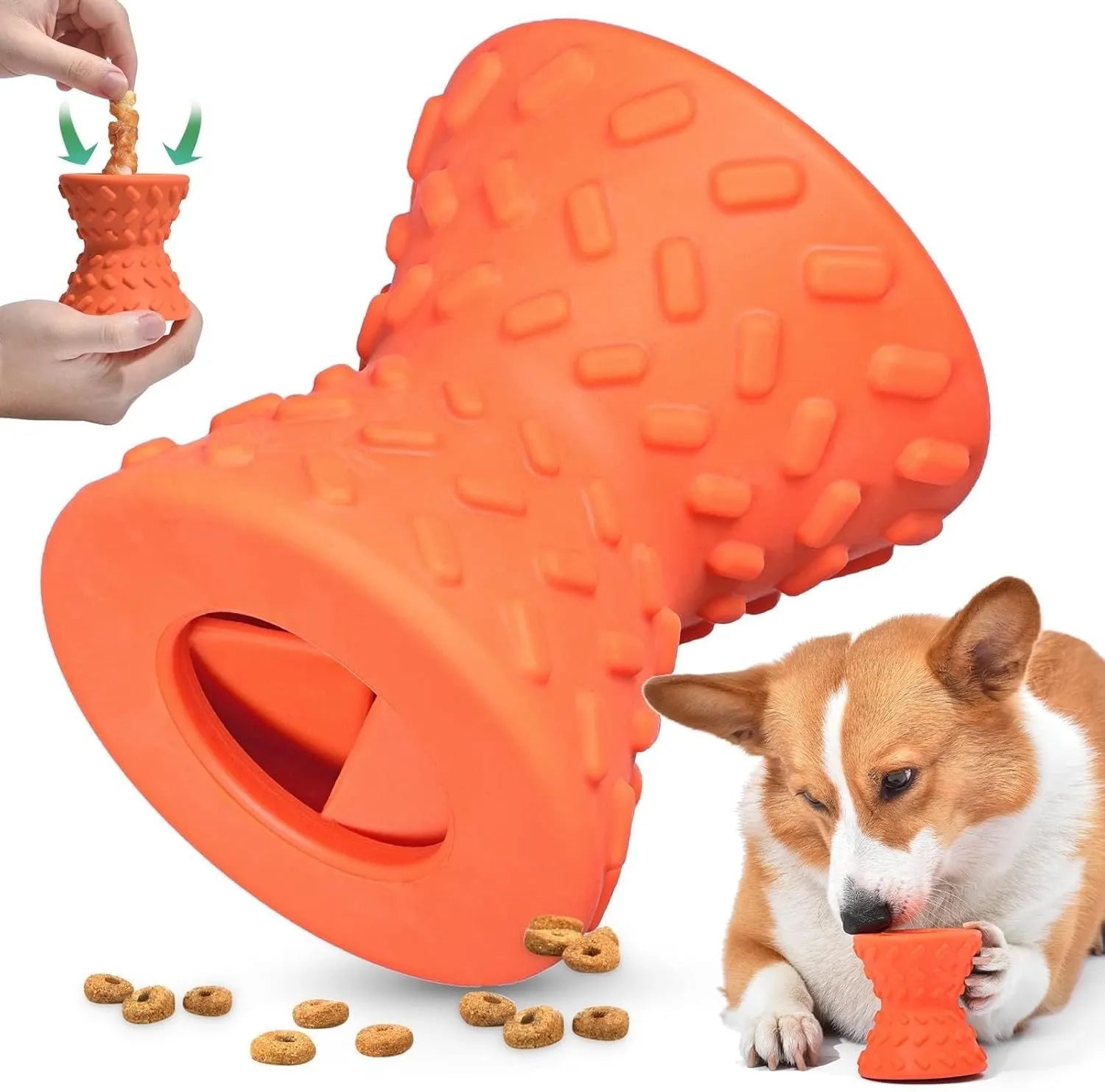 Blue natural rubber treat dispensing dog bone toy with food leakage holes for aggressive chewers