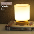 White Nordic solid wood USB table lamp in geometric flower shape with touch dimming control