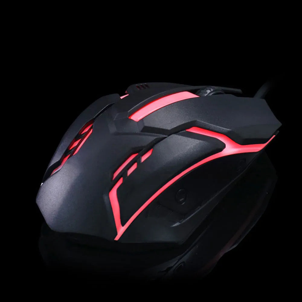 Black and white glowing USB wired computer mouse with colourful LED effects and 1.3 metre cable