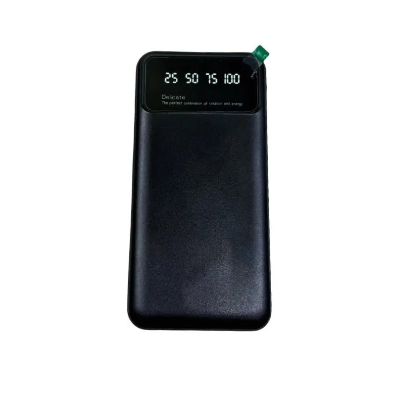 Black ultra-thin 10000 mAh power bank showing compact 67x14x140mm dimensions
