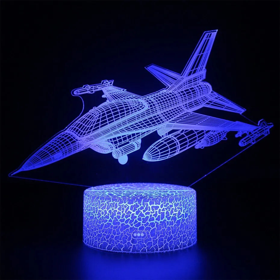 Flat-profile cartoon airplane night light with acrylic shade and touch switch.