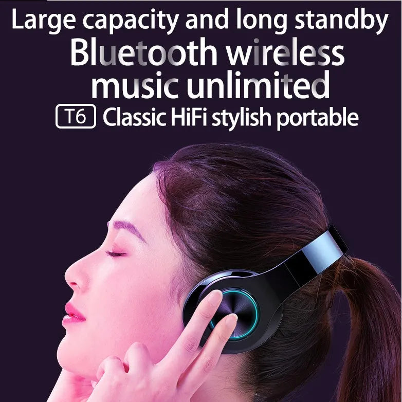 T6 wireless Bluetooth stereo headset with microphone for hands-free calls and music playback