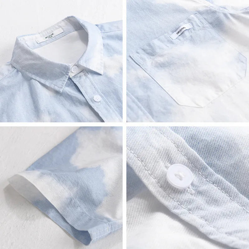 Men's light pink pure cotton short-sleeved shirt with loose cardigan-style fit