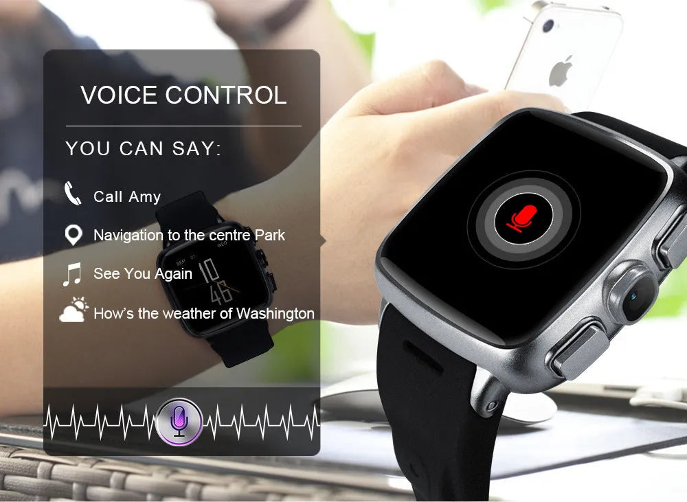 Z01 smart watch with 1.54 inch screen and camera in black or white colour options