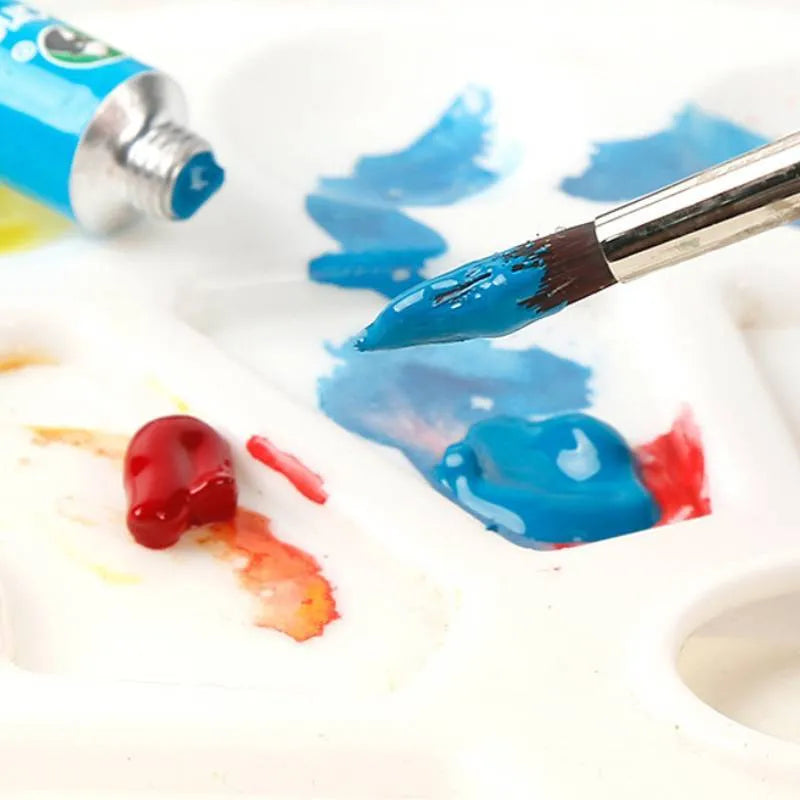 Gouache paint set boxes showing options for 12, 18, and 24 colours with paint tubes