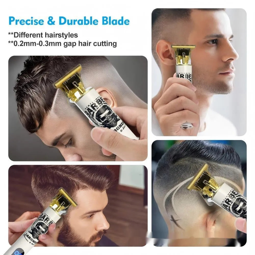 USB rechargeable hair clipper with stainless steel cutter heads and multiple guard combs