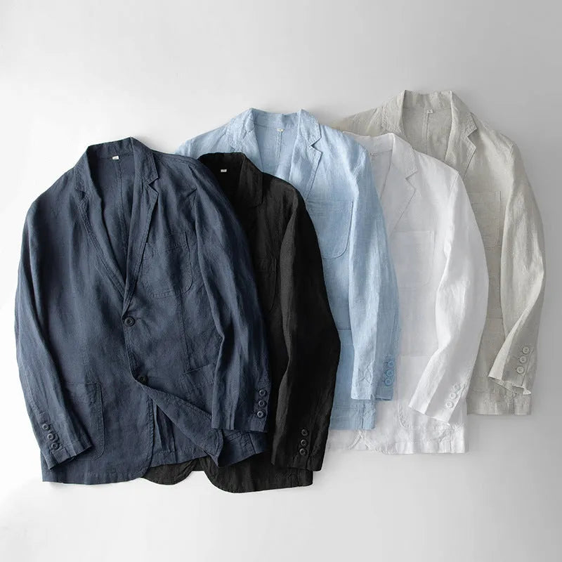 Men's linen casual blazer in loose fit with long sleeves for four seasons wear
