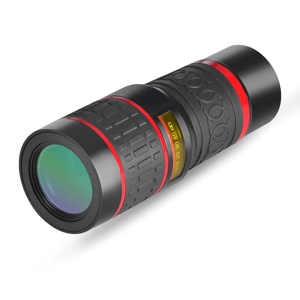 20x magnification mobile phone telescope with universal mounting clip and single eye mask for long-range photography.