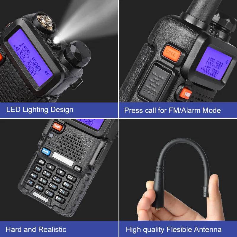 VHF UHF two-way radio walkie talkie with LCD display and compact handheld design