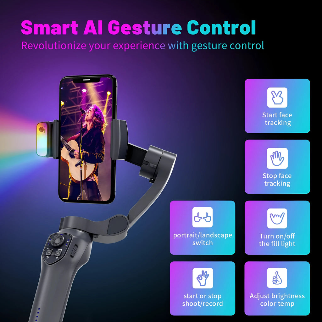 Foldable handheld camera stabiliser in gun colour with USB charging port