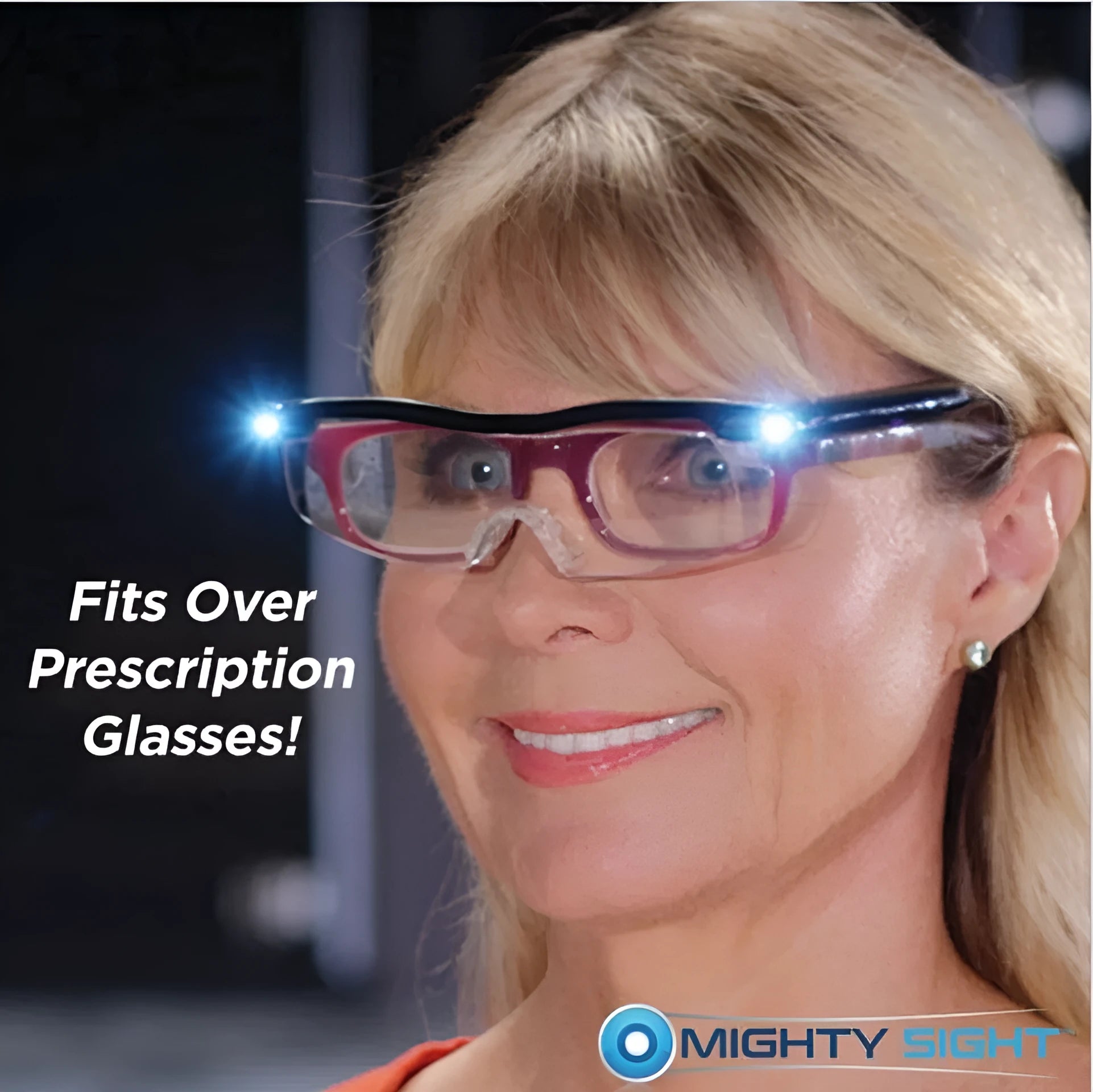 Transparent black USB LED reading glasses with integrated lighting and ABS frame