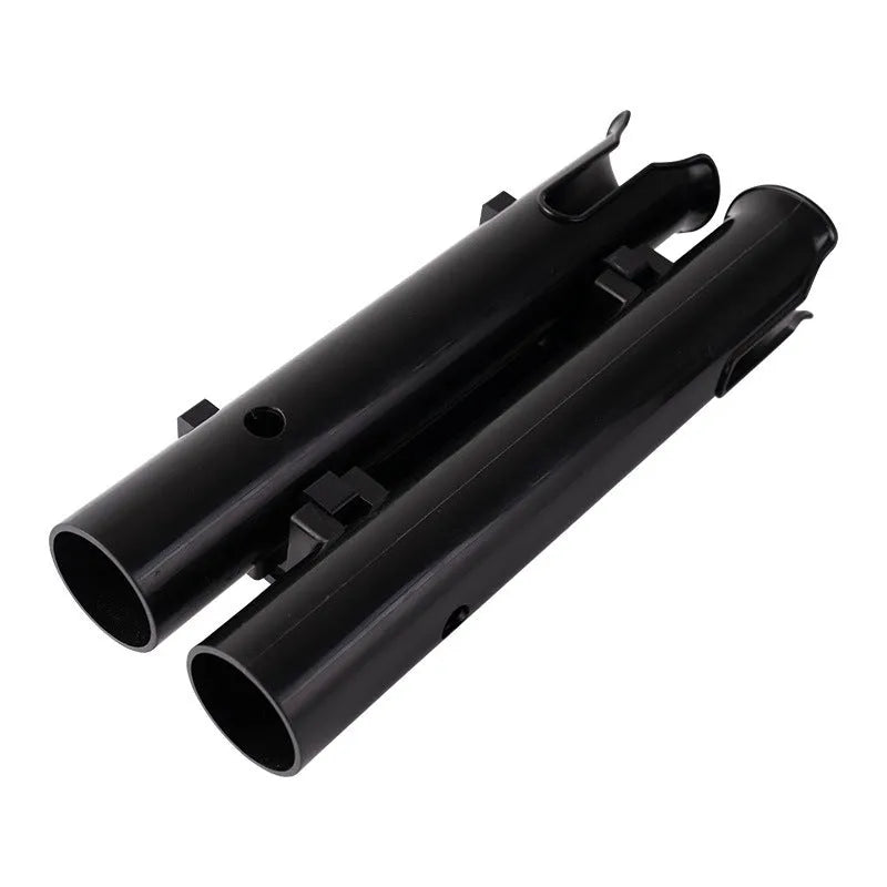 Carbon fibre motorcycle fishing rod rack with double-layer plastic frame and pipe clamp mounting system
