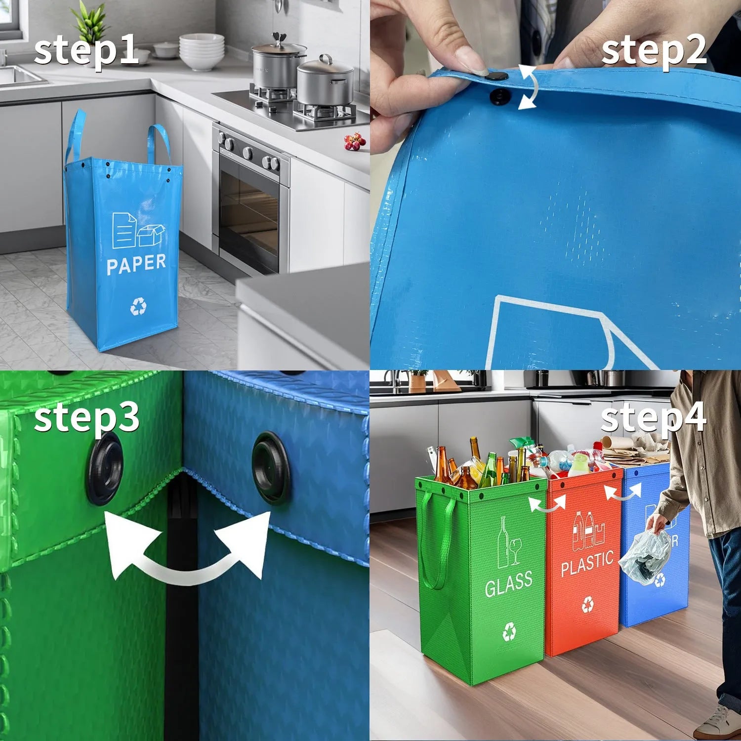 40L blue plastic waterproof rubbish bin for household waste classification
