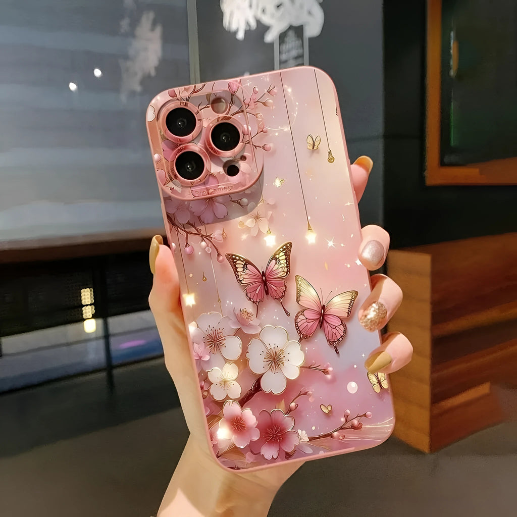 Butterfly TPU phone case in red, green, black, brown or pink for iPhone 7 to iPhone 16 Pro Max