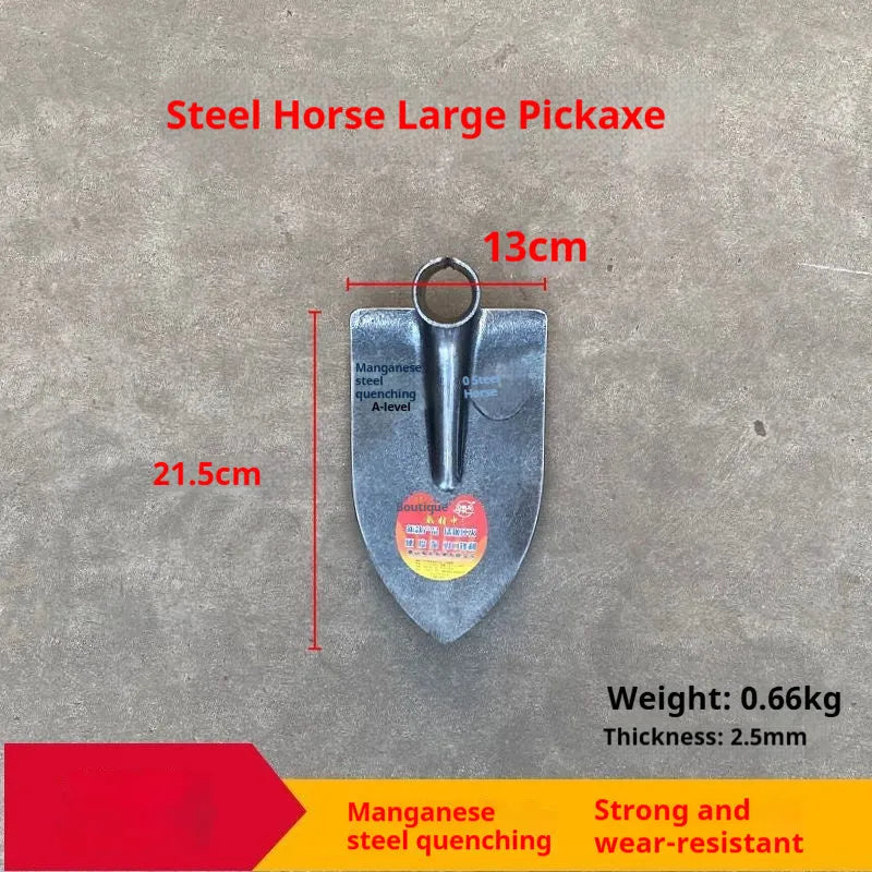 Agricultural pointed hoe with steel horse tip for manual weeding and ploughing in gardens