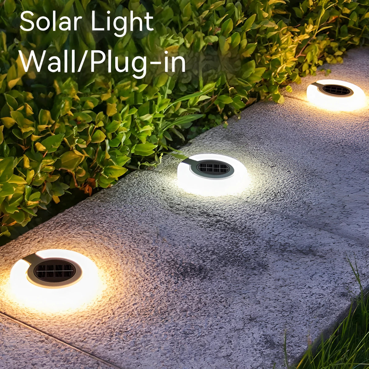 Solar underground outdoor light with waterproof ABS PS construction showing dimensions and installation options