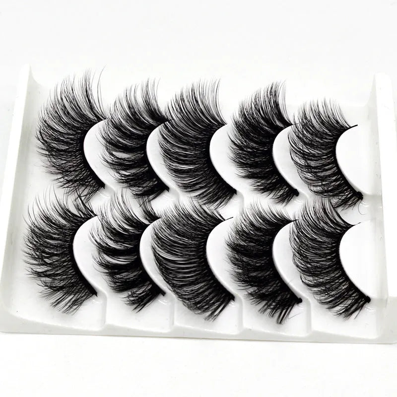 Handmade chemical fibre false eyelashes in thick style with plastic cotton stalk, 3D mixed specs