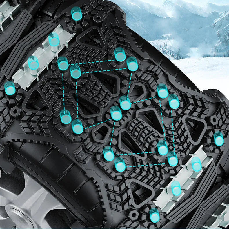 Universal armoured steel anti-skid chain for cars and SUVs with tools, shovel and gloves