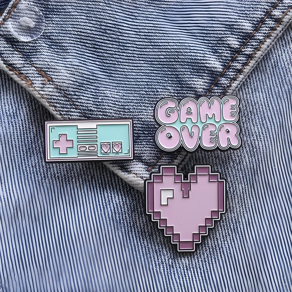 Alloy game console badge with magnetic backing in CC1122, CC1123, and CC1124 colour options