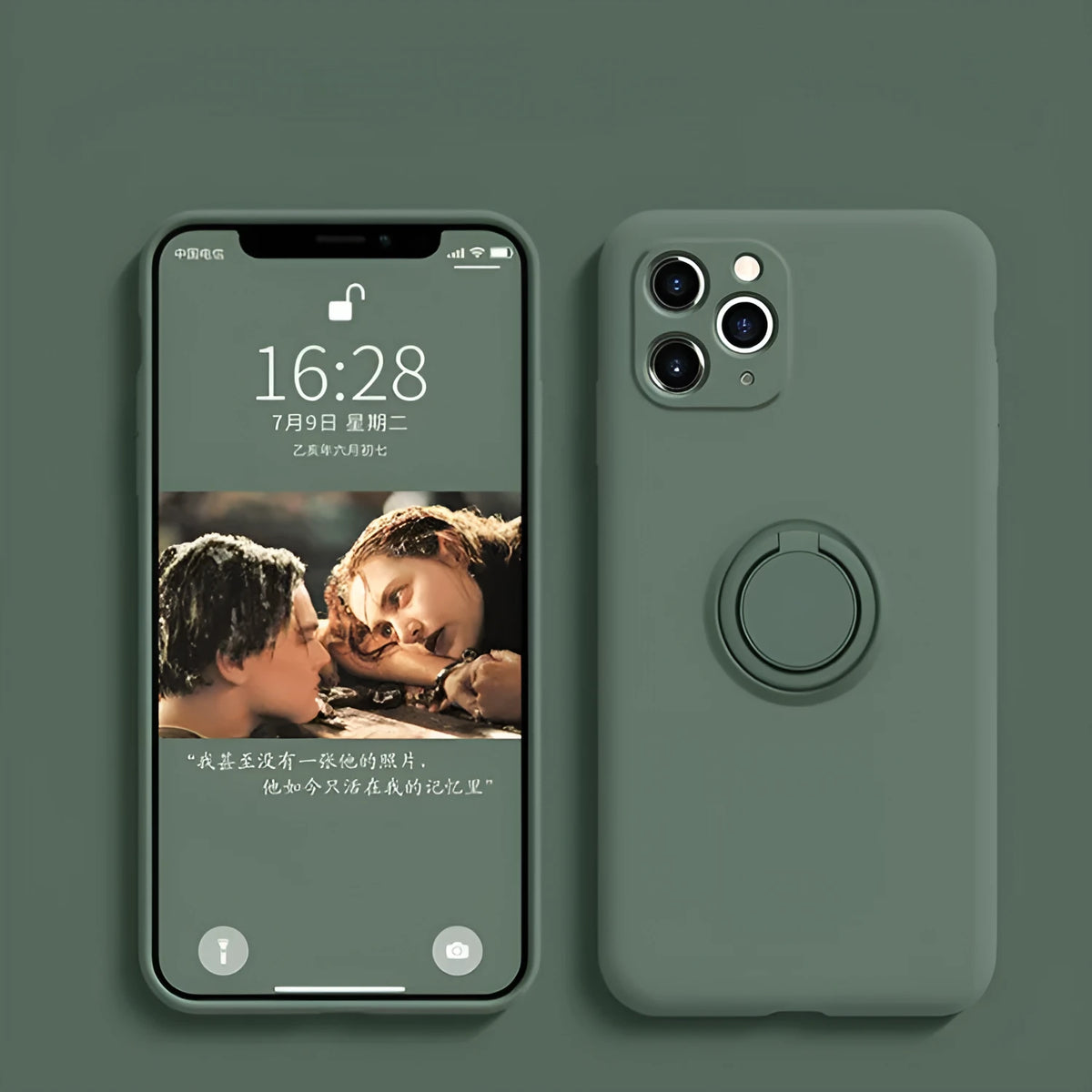 Liquid silicone iPhone 12 case with integrated ring bracket in assorted colours.