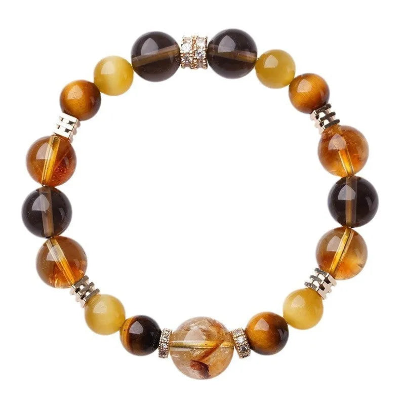 Natural tiger-eye crystal bracelet with geometric jinba design beads in 10mm and 12mm size options