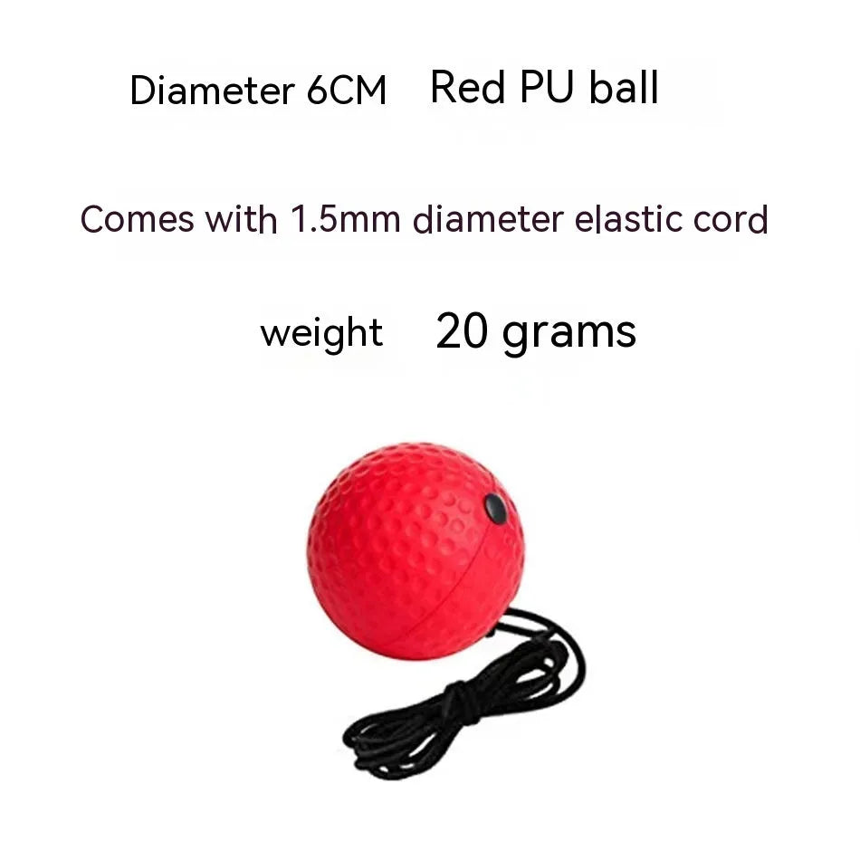 Head-mounted boxing reaction training ball with adjustable headband and red PU soft ball.