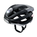 Black and grey smart adult cycling helmet with integrated Bluetooth warning lights.