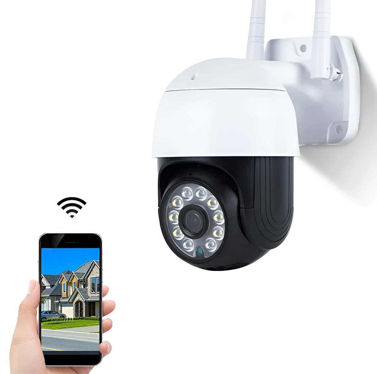White dome network camera with 3.6mm lens, ABS housing, 1080p resolution, for indoor and outdoor surveillance