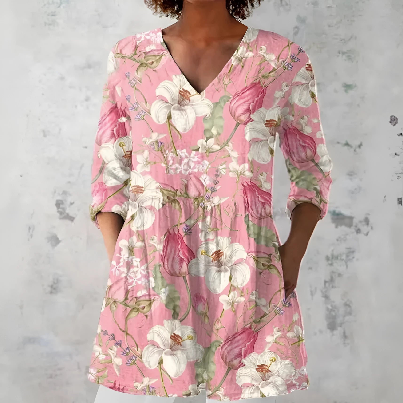 Women's retro style slim fit long-sleeved top with a printed design, shown on a hanger.