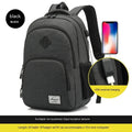 Grey lightweight USB charging backpack with trolley straps and thickened nylon fabric.