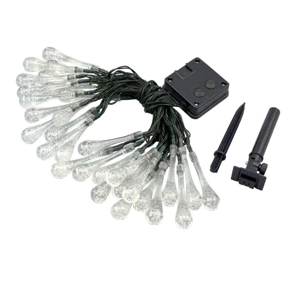 6.5-metre solar LED string lights with waterproof ABS bubble drop pendants for outdoor garden use