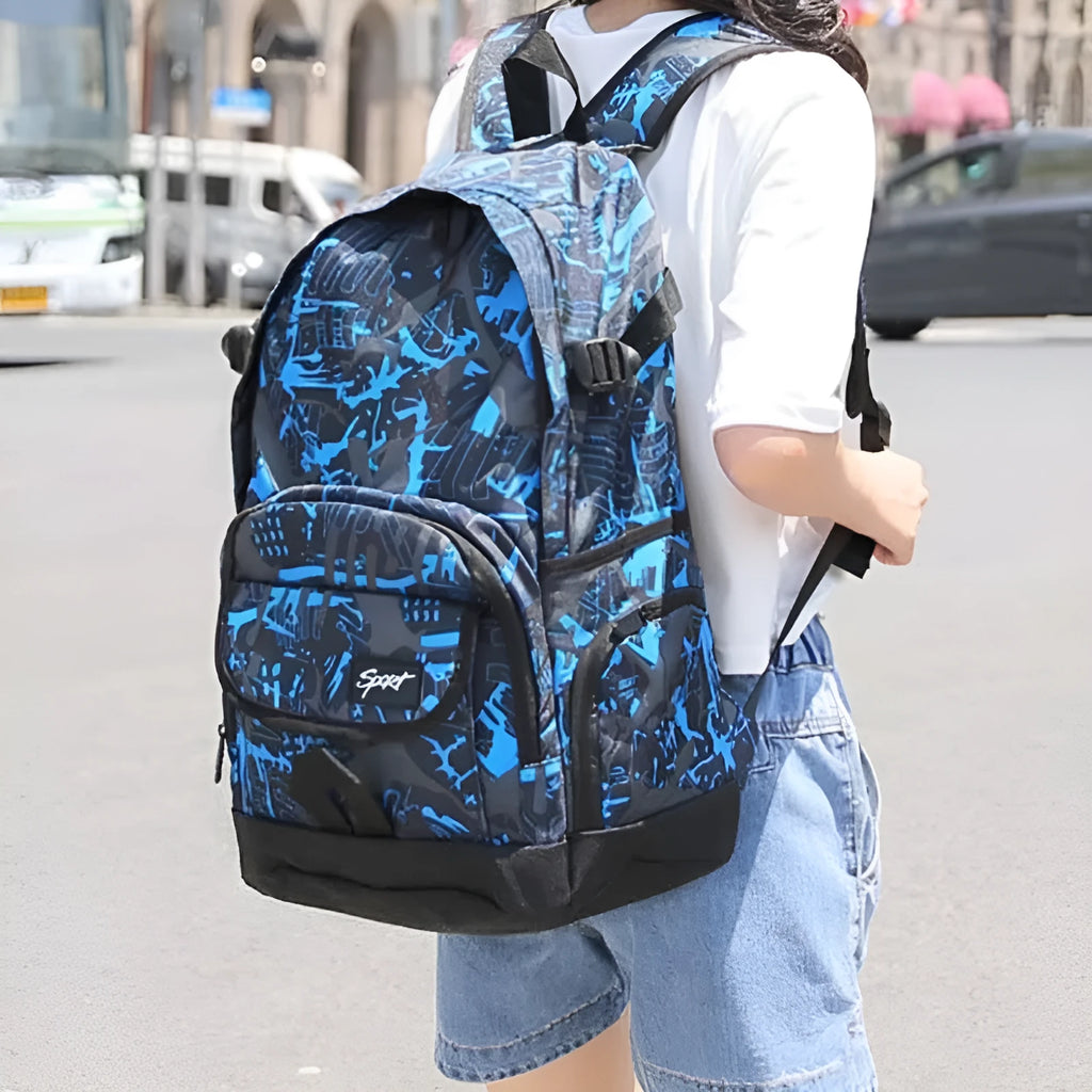 Classic large capacity Blue or Red nylon backpack for school travel and outdoor use