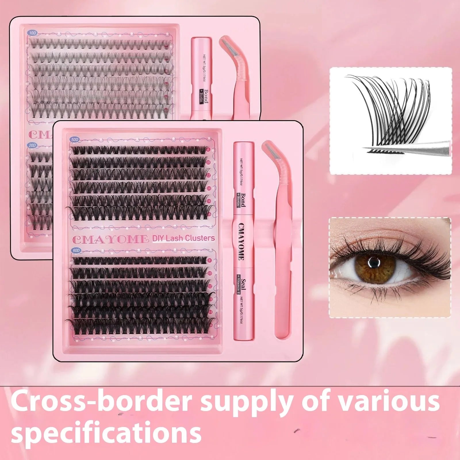DIY single cluster false eyelashes showing individual artificial fibre clusters for custom application