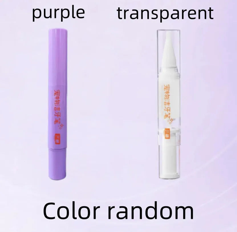 White and blue pet toothbrush pen for dog and cat dental care with brush tip